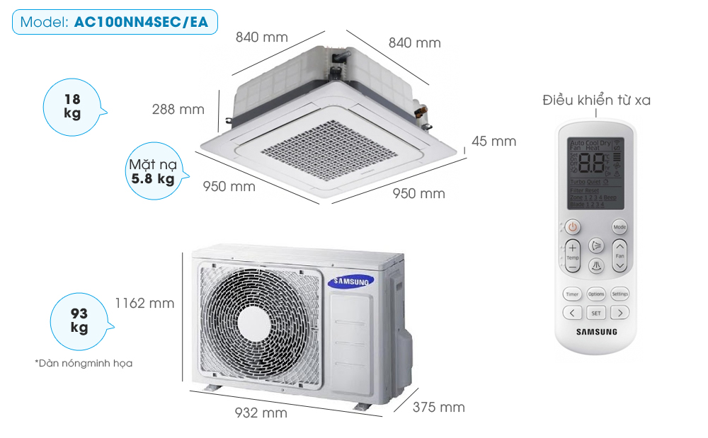 Máy lạnh âm trần Samsung AC100NN4SEC/EA