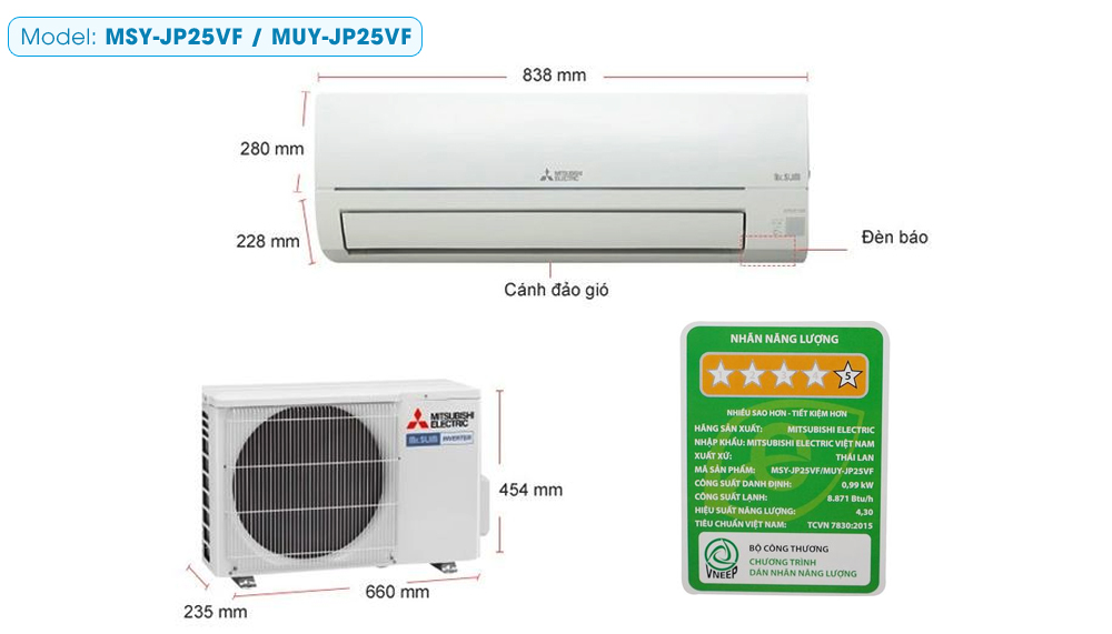 Máy lạnh treo tường mitsubishi electric inverter  MSY-JP25VF